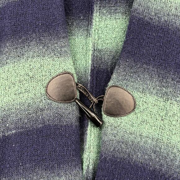 Democracy Poncho Sweater Size L/XL Blue Green Stripe Pockets Toggle Oversized - Picture 8 of 11